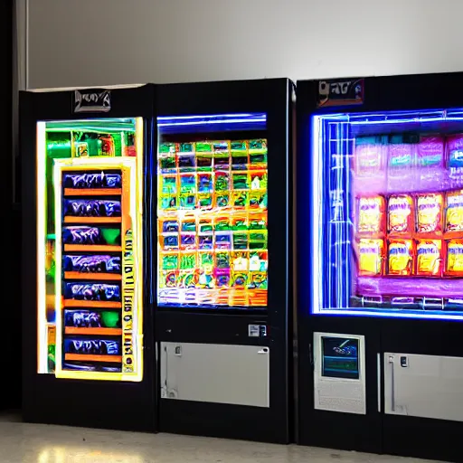 Image similar to vending machine, liminal space, photography, plasma display, ray tracing reflections