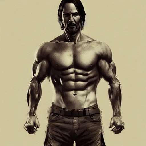 Prompt: muscular keanu reeves , sketch , trending on artstation , Hyperdetailed , CGSociety