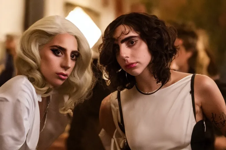 Image similar to lady gaga and timothee chalamet meet, red weapon 8 k s 3 5, cooke anamorphic / i lenses, highly detailed, cinematic lighting