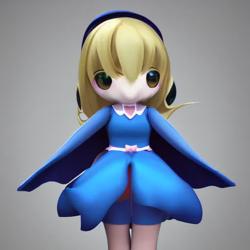 Prompt: cute fumo plush of a superheroine girl in a blue dress, magical girl, anime girl, velvet, vray