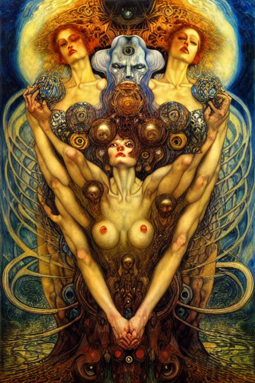 Image similar to Divine Chaos Engine by Karol Bak, Jean Delville, William Blake, Gustav Klimt, and Vincent Van Gogh, symbolist, visionary