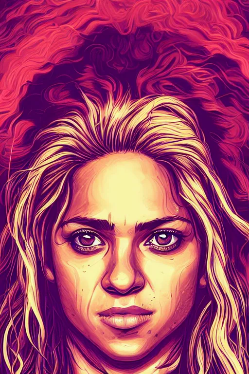 Image similar to a portrait of shakira, drawn by robbie trevino and dan mumford, poster, digital art, comic art, concept art