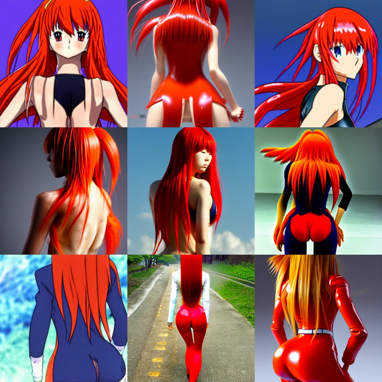Prompt: Asuka Langley from behind