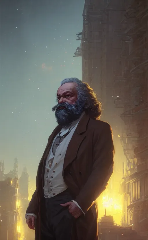 Image similar to highly detailed portrait of karl marx in gta v, stephen bliss, unreal engine, fantasy art by greg rutkowski, loish, rhads, ferdinand knab, makoto shinkai and lois van baarle, ilya kuvshinov, rossdraws, tom bagshaw, global illumination, radiant light, detailed and intricate environment