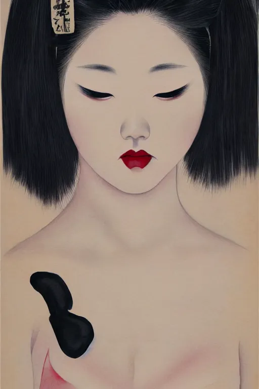 Image similar to extremely sensual geisha full body, one uncovered shoulder, different point of view, digital art, 8k, character, realistic, portrait, photorealism, japan watercolour, masterpiece art