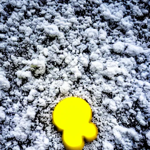 Prompt: pacman made of yellow snow, photography