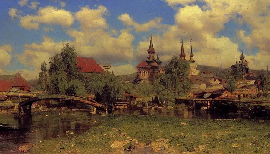 Prompt: matte painting of a beautiful russian village, by ilya repin,