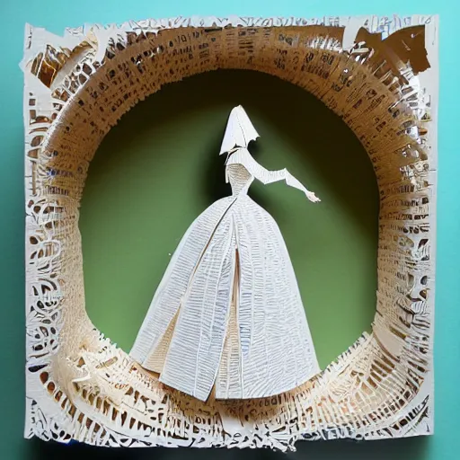 Prompt: cut paper sculpture of cinderella