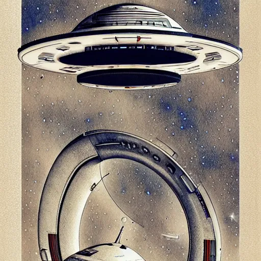 Prompt: design, starship enterprise from star trek, borders, lines, decorations, muted colors, by jean - baptiste monge