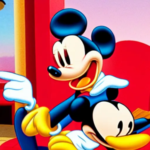 Image similar to Mickey Mouse invites Donald Duck and Goofy to dine in a very fancy restaurant.