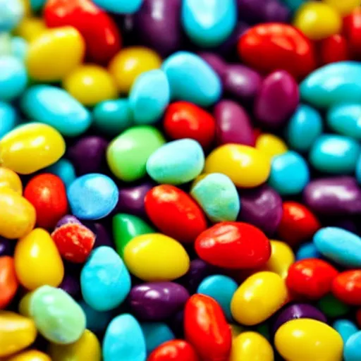 Image similar to macro image of a bowl full of powdered jelly beans, realistic.