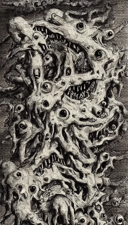 Prompt: a storm vortex made of many demonic eyes and teeth, by leonardo da vinci