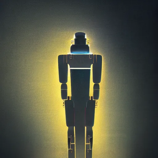 Image similar to portrait of a robot, colorful, modern art deco, mads berg, karolis strautniekas, christopher balaskas, stippled light, fog, moody, fine texture, editorial illustration, dramatic lighting, dynamic composition, detailed, matte print, dynamic perspective, muted color