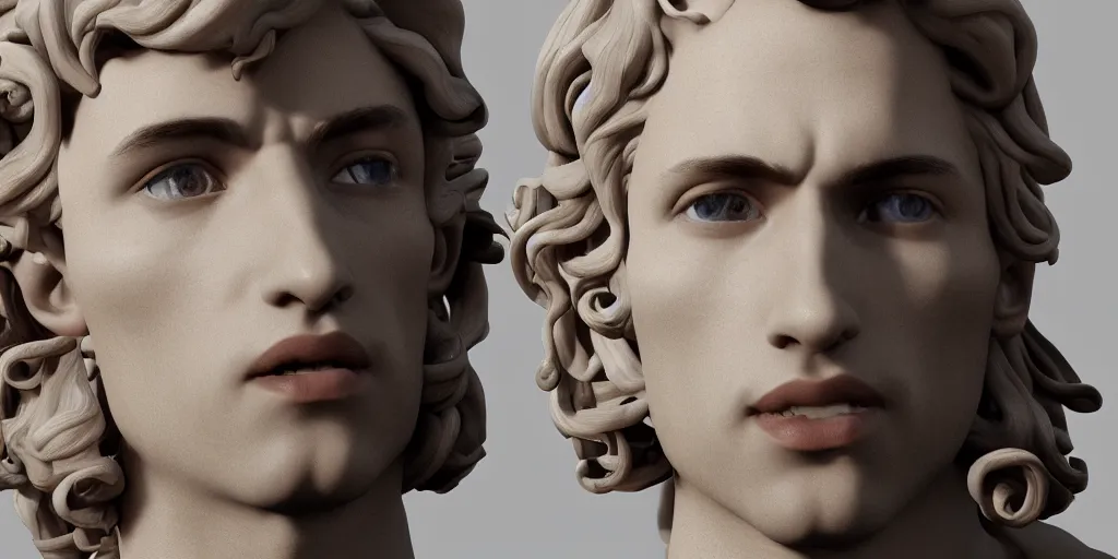 Prompt: a perfect porcelain Baroque style bust of handsome young Spanish man with pipe cleaners coming out of the neck, photorealism, octane render, depth of field, 8k, 35mm, artgem, Trending on artstation