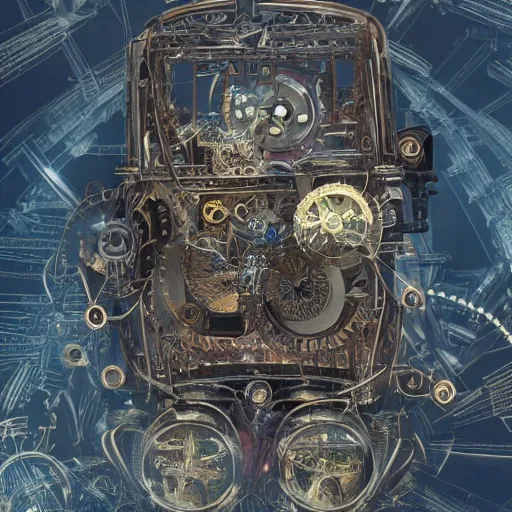 Image similar to an ephemeral robotic dream, intricately detailed, high resolution, clockwork mechanisms, Deus ex machina