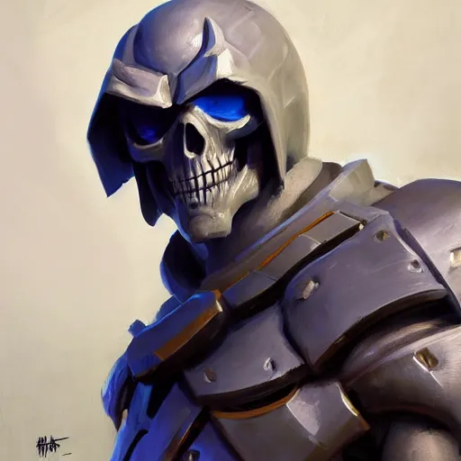 Image similar to greg manchess portrait painting of partially armored powerful skeletor overwatch character, medium shot, asymmetrical, profile picture, organic painting, sunny day, matte painting, bold shapes, hard edges, street art, trending on artstation, by huang guangjian, gil elvgren, ruan jia, greg rutkowski, gaston bussiere