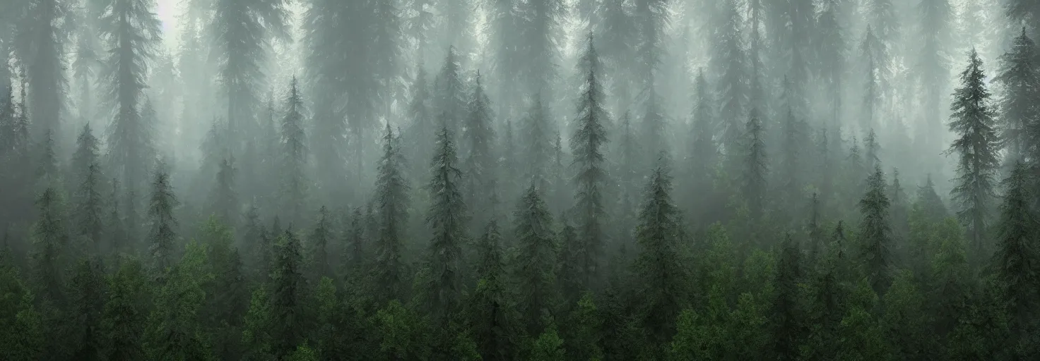 Image similar to A forest shot by high angle with big trees and fog by paul chadeisson, cinematic lighting, extremely detailed, ultra realistic, trending on artstation, 8K