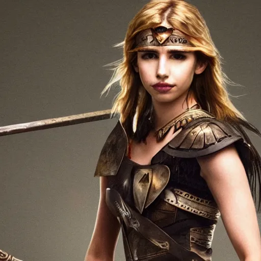 Image similar to full shot photo of emma roberts as an amazon warrior