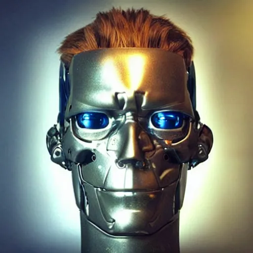 Image similar to “a realistic detailed photo of a guy who is the terminator robot, a cyborg consisting of living tissue over a robotic endoskeleton, who is a male android, Tom Holland, posing like a statue, blank stare”