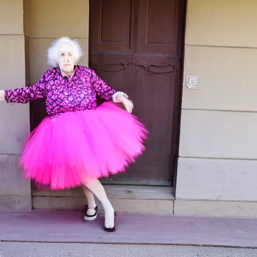 Prompt: an old grandpa grandma wearing a pink tutu