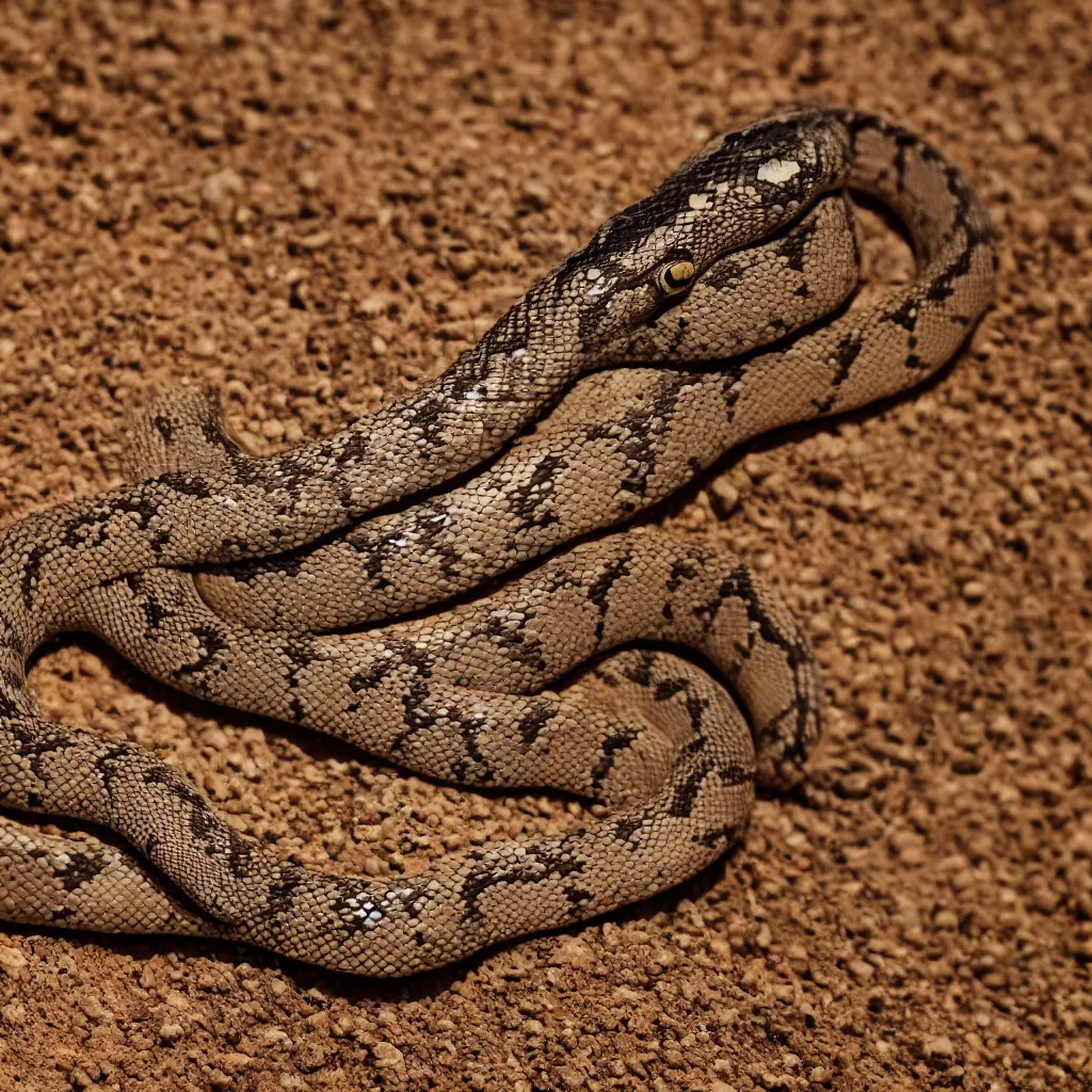 Prompt: diadem snake head in a desert, professional closeup photo, f / 2