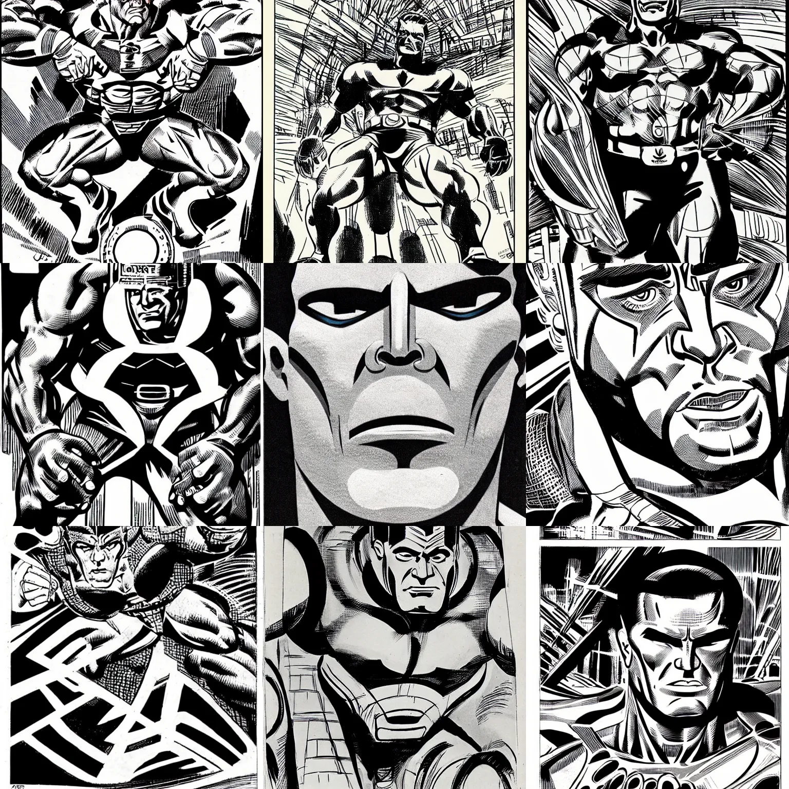 Prompt: macro face male by jack kirby!!!