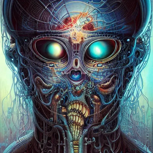 Image similar to cosmic fractal biopunk giger portrait, pixar style, by tristan eaton stanley artgerm and tom bagshaw.