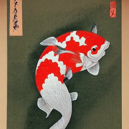 Prompt: japanese woman koi fish japanese art