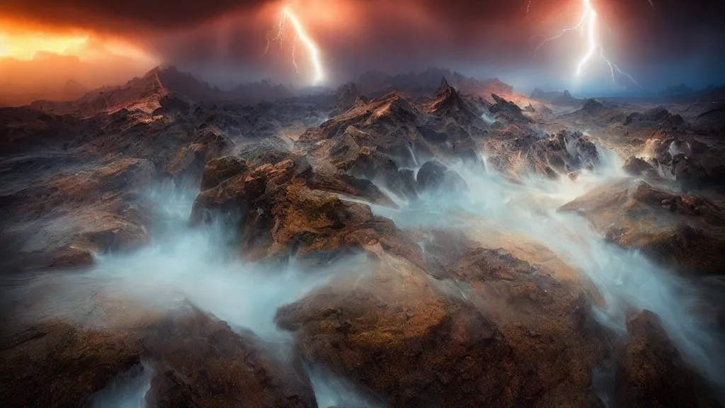 Image similar to amazing landscape photo of the end of the world by marc adamus, beautiful dramatic lighting