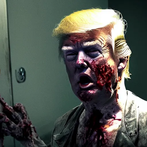 Prompt: donald trump as zombie in the walking dead. movie still. cinematic lighting