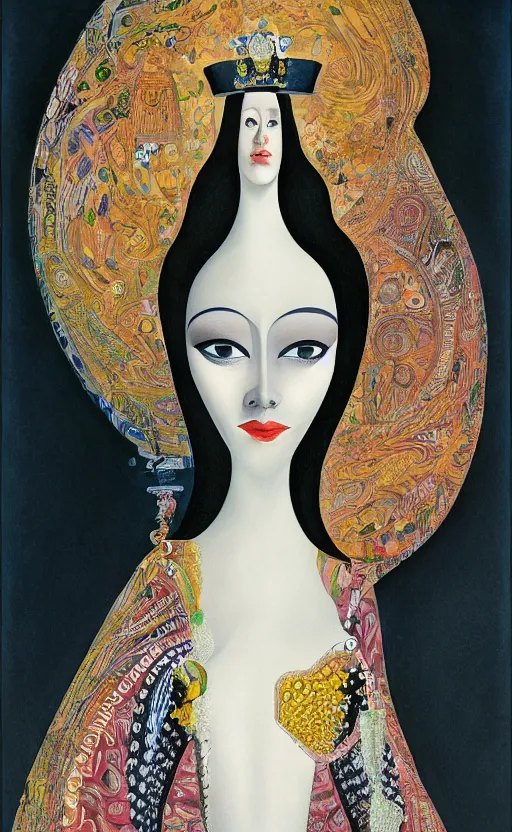 Image similar to a Hungarian portrait of a Queen, by Marcel Jankowicz, by Kay Nielsen, by Mary Blair, by Georgia o Keeffe, trending on artstation , winner,dark fantasy, tonalism