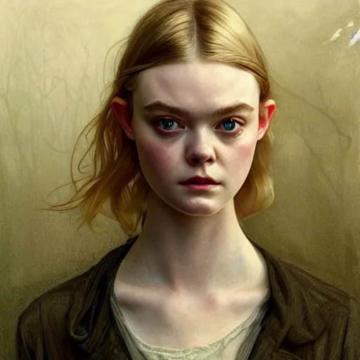 Image similar to symmetry!! portrait of elle fanning in the walking dead in the world of andrew wyeth, horror, fashion, dark!! intricate, elegant, highly detailed, digital painting, artstation, concept art, smooth, sharp focus, illustration, art by artgerm and greg rutkowski and alphonse mucha