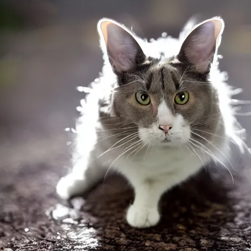 Prompt: a cross between a cat and a rabbit, photography, f / 1 6, 2 2 mm lens, soft lighting