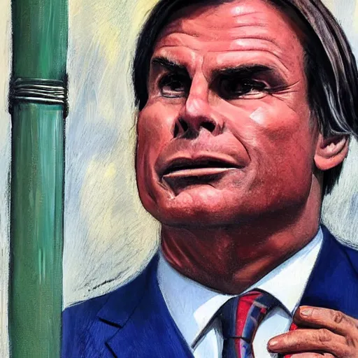 Prompt: bolsonaro in a gallows pole, portinari stile oil