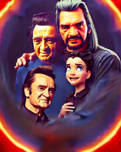 Image similar to disney pixar portrait 8 k photo of johnny cash and waylon jennings : : by weta, greg rutkowski, wlop, ilya kuvshinov, rossdraws, artgerm, annie leibovitz, rave, unreal engine, alphonse mucha : :