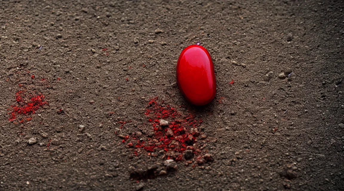 Image similar to macro photograpy of a red pill taked by Steve McCurry