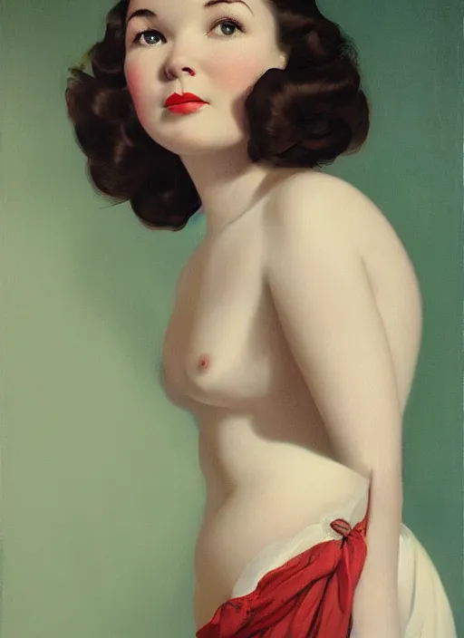 Image similar to portrait of young bjork. beautiful, pale. oil painting by gil elvgren, hugh ward, art frahm, hubbard sundblom, alberto vargas, fritz willis, beautiful woman, detailed matte painting, realistic portrait, symmetrical, bright colours, highly detailed, digital painting, artstation, concept art, smooth, sharp focus, illustration, cinematic lighting