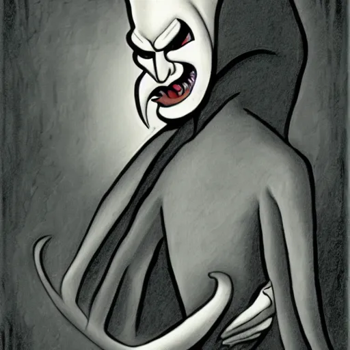 Image similar to nosferatu, dramatic pose, in the style of carl barks