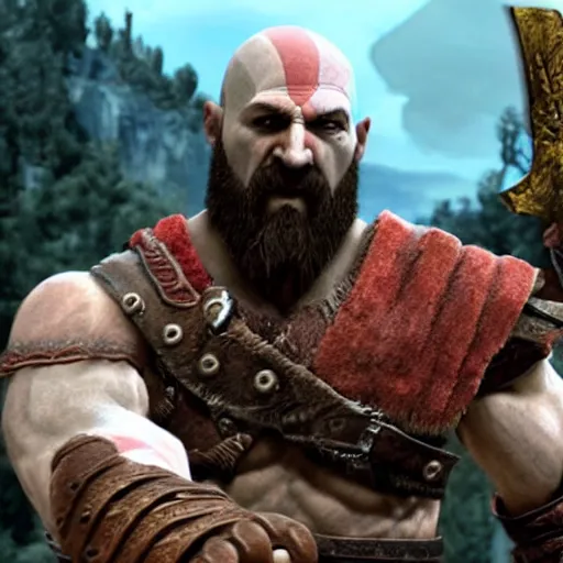 Image similar to kratos from god of war high fiving gus fring