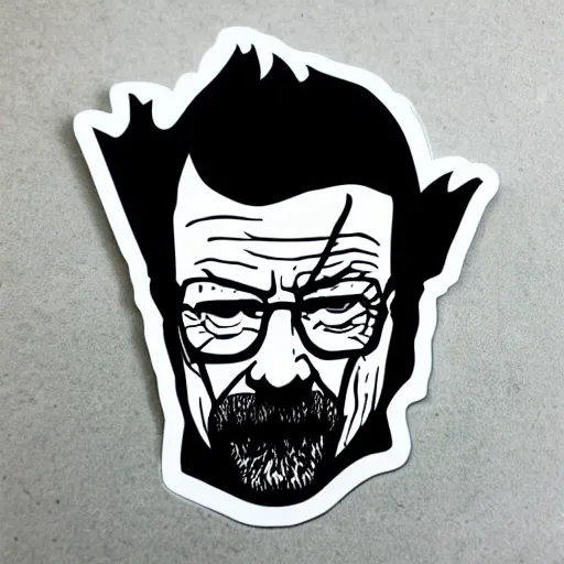 Image similar to die cut sticker, walter white wearing the joker outfit, splatter paint