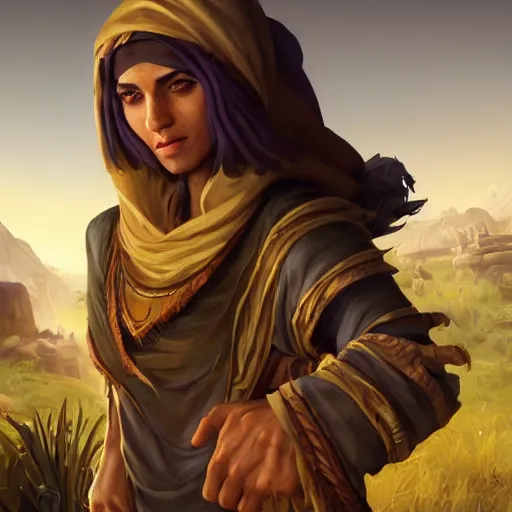 Image similar to portrait of young wild arabian nomad half werewolf, with yellow cloths, league of legends splash art, hearthstone splash art, full body shot, rule of thirds, ultrafine hyperrealistic detailed face, artgerm, greg rutkowski, trending on artstation, 8 k, intricately detailed, highly detailed