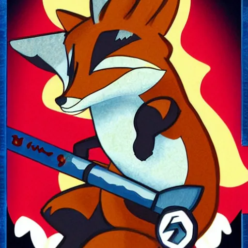 Image similar to a card with a picture of a fox holding a baseball bat, a comic book panel by ken sugimori, featured on pixiv, official art, poster art, 2 d game art, deviantart contest winner