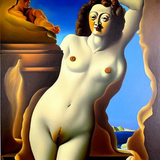 Image similar to a beautiful painting venus of milos, bathroom by salvador dali realistic oil painting