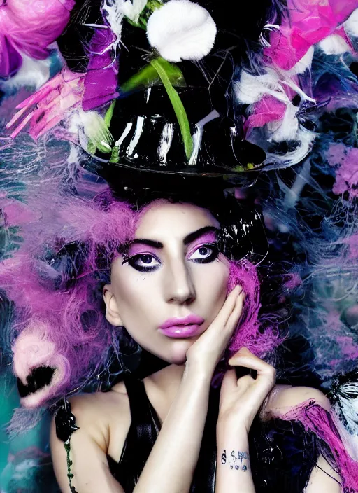 Prompt: lady gaga styled by nick knight posing in an japanese setting , vogue magazine, Highly realistic. High resolution. Highly detailed. Dramatic. 8k.4k.
