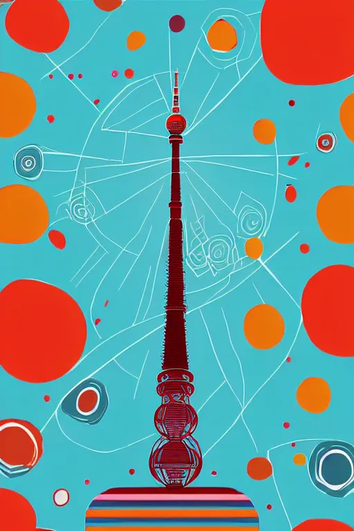 Image similar to minimalist boho style art of colorful berlin television tower, illustration, vector art