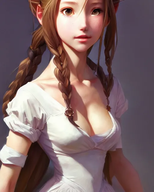 Image similar to character concept art of aerith gainsborough, istinct - fine, key visual, realistic shaded perfect face, fine details by stanley artgerm lau, wlop, rossdraws, james jean, andrei riabovitchev, marc simonetti, sakimichan, and jakub rebelka, trending on artstation