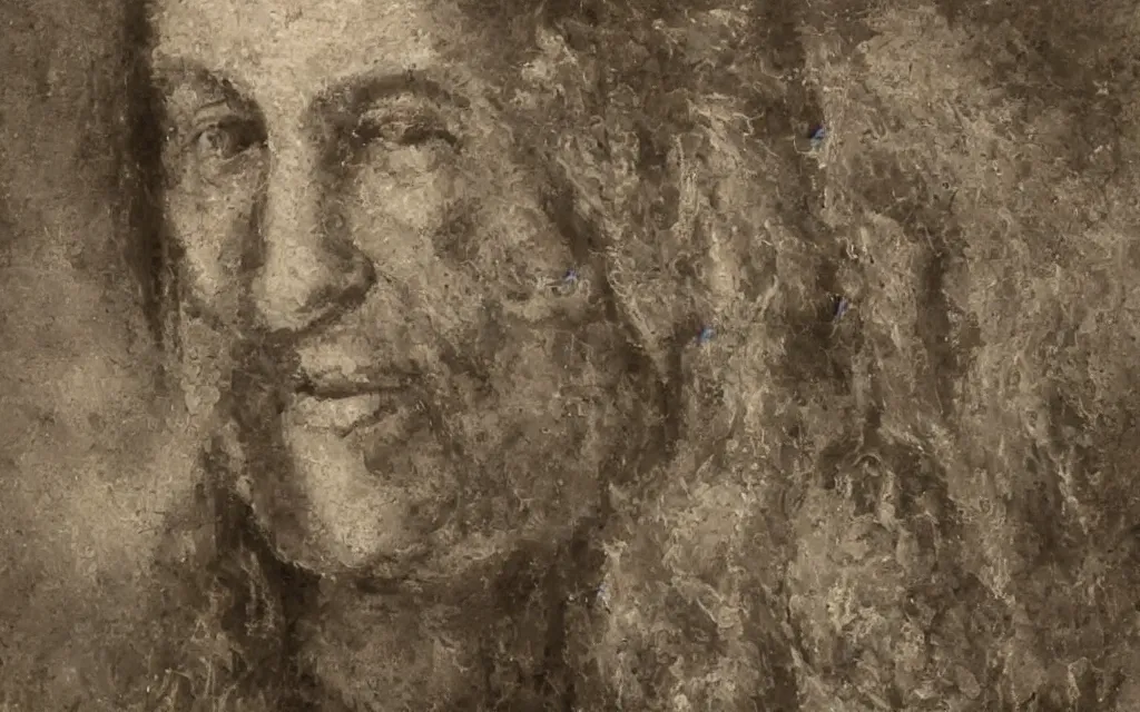 Prompt: bill gates with long hair, portrait like the monalisa by leonardo da vinci, oil painting, dramatic, slight smile