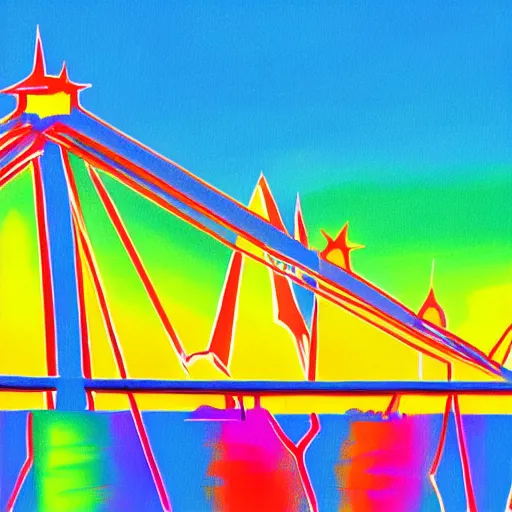 Image similar to san diego skyline, coronado bridge, painted in peter max style, 8 k