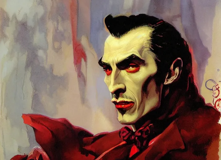 Image similar to a highly detailed beautiful portrait of dracula, by gregory manchess, james gurney, james jean