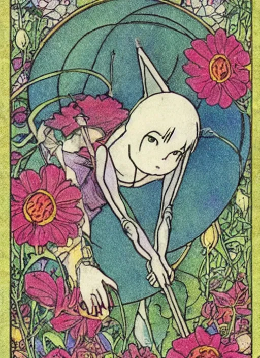 Image similar to fairy floral tarot card by Hayao miyazaki